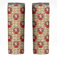 Japanese Daruma Doll Skinny Tumbler Palaka With Seamless Bamboo Pattern - Polynesian Pride