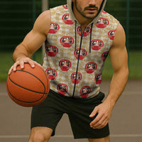 Japanese Daruma Doll Sleeveless Zip Hoodie Palaka With Seamless Bamboo Pattern - Polynesian Pride
