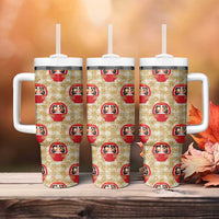 Japanese Daruma Doll Tumbler With Handle Palaka With Seamless Bamboo Pattern LT14 - Polynesian Pride