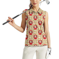 Japanese Daruma Doll Women Sleeveless Polo Shirt Palaka With Seamless Bamboo Pattern - Polynesian Pride