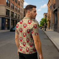 Japanese Daruma Doll Zipper Polo Shirt Palaka With Seamless Bamboo Pattern LT14 - Polynesian Pride