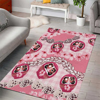 Japanese Daruma Doll Palaka Area Rug Cherry Blossoms With Shell Lei - Polynesian Pride