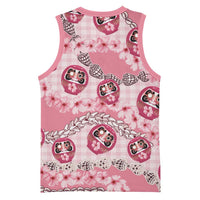 Japanese Daruma Doll Palaka Basketball Jersey Cherry Blossoms With Shell Lei - Polynesian Pride