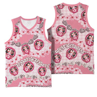 Japanese Daruma Doll Palaka Basketball Jersey Cherry Blossoms With Shell Lei - Polynesian Pride