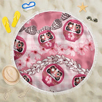 Japanese Daruma Doll Palaka Beach Blanket Cherry Blossoms With Shell Lei - Polynesian Pride