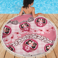 Japanese Daruma Doll Palaka Beach Blanket Cherry Blossoms With Shell Lei - Polynesian Pride
