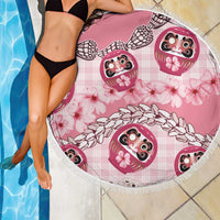 Japanese Daruma Doll Palaka Beach Blanket Cherry Blossoms With Shell Lei - Polynesian Pride