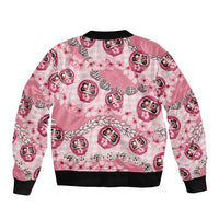 Japanese Daruma Doll Palaka Bomber Jacket Cherry Blossoms With Shell Lei - Polynesian Pride