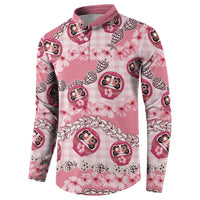 Japanese Daruma Doll Palaka Button Sweatshirt Cherry Blossoms With Shell Lei - Polynesian Pride