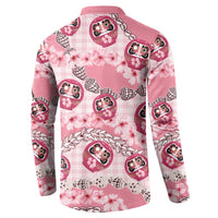 Japanese Daruma Doll Palaka Button Sweatshirt Cherry Blossoms With Shell Lei - Polynesian Pride