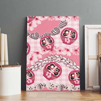 Japanese Daruma Doll Palaka Canvas Wall Art Cherry Blossoms With Shell Lei - Polynesian Pride