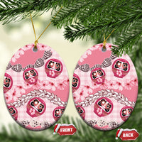 Japanese Daruma Doll Palaka Ceramic Ornament Cherry Blossoms With Shell Lei