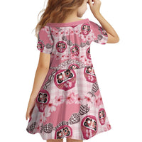 Japanese Daruma Doll Palaka Family Matching Off Shoulder Short Dress and Hawaiian Shirt Cherry Blossoms With Shell Lei - Polynesian Pride