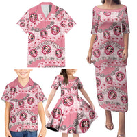 Japanese Daruma Doll Palaka Family Matching Puletasi and Hawaiian Shirt Cherry Blossoms With Shell Lei - Polynesian Pride