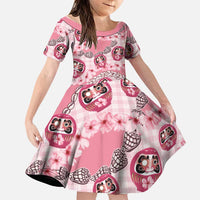 Japanese Daruma Doll Palaka Family Matching Short Sleeve Bodycon Dress and Hawaiian Shirt Cherry Blossoms With Shell Lei - Polynesian Pride
