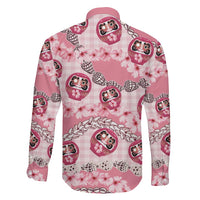 Japanese Daruma Doll Palaka Family Matching Summer Maxi Dress and Hawaiian Shirt Cherry Blossoms With Shell Lei - Polynesian Pride