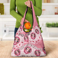 Japanese Daruma Doll Palaka Grocery Bag Cherry Blossoms With Shell Lei - Polynesian Pride