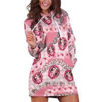 Japanese Daruma Doll Palaka Hoodie Dress Cherry Blossoms With Shell Lei - Polynesian Pride