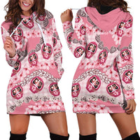 Japanese Daruma Doll Palaka Hoodie Dress Cherry Blossoms With Shell Lei - Polynesian Pride