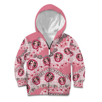 Japanese Daruma Doll Palaka Kid Hoodie Cherry Blossoms With Shell Lei - Polynesian Pride