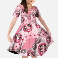 Japanese Daruma Doll Palaka Kid Short Sleeve Dress Cherry Blossoms With Shell Lei - Polynesian Pride