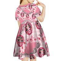 Japanese Daruma Doll Palaka Kid Short Sleeve Dress Cherry Blossoms With Shell Lei - Polynesian Pride