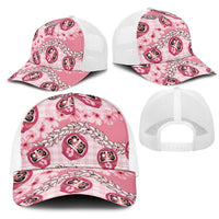 Japanese Daruma Doll Palaka Mesh Trucker Cap Cherry Blossoms With Shell Lei