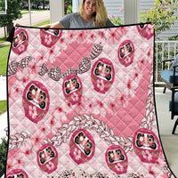 Japanese Daruma Doll Palaka Quilt Cherry Blossoms With Shell Lei - Polynesian Pride