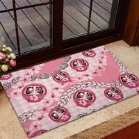 Japanese Daruma Doll Palaka Rubber Doormat Cherry Blossoms With Shell Lei - Polynesian Pride