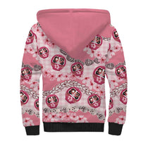 Japanese Daruma Doll Palaka Sherpa Hoodie Cherry Blossoms With Shell Lei - Polynesian Pride