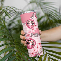 Japanese Daruma Doll Palaka Skinny Tumbler Cherry Blossoms With Shell Lei - Polynesian Pride