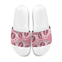 Japanese Daruma Doll Palaka Slide Sandals Cherry Blossoms With Shell Lei - Polynesian Pride