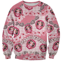Japanese Daruma Doll Palaka Sweatshirt Cherry Blossoms With Shell Lei - Polynesian Pride