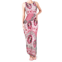 Japanese Daruma Doll Palaka Tank Maxi Dress Cherry Blossoms With Shell Lei - Polynesian Pride