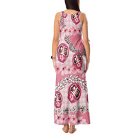 Japanese Daruma Doll Palaka Tank Maxi Dress Cherry Blossoms With Shell Lei - Polynesian Pride