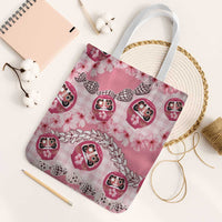 Japanese Daruma Doll Palaka Tote Bag Cherry Blossoms With Shell Lei - Polynesian Pride