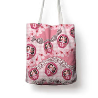 Japanese Daruma Doll Palaka Tote Bag Cherry Blossoms With Shell Lei - Polynesian Pride