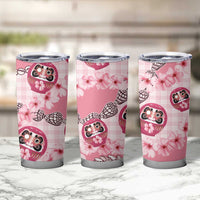 Japanese Daruma Doll Palaka Tumbler Cup Cherry Blossoms With Shell Lei - Polynesian Pride