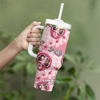 Japanese Daruma Doll Palaka Tumbler With Handle Cherry Blossoms With Shell Lei - Polynesian Pride