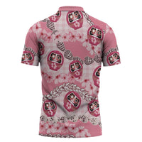 Japanese Daruma Doll Palaka Zipper Polo Shirt Cherry Blossoms With Shell Lei - Polynesian Pride