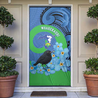 New Zealand Chatham Islands Door Cover Wharekauri Forget Me Not With Black Robin - Polynesian Pride