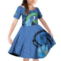 New Zealand Chatham Islands Family Matching Off Shoulder Short Dress and Hawaiian Shirt Wharekauri Forget Me Not With Black Robin