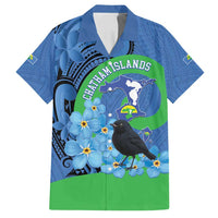 New Zealand Chatham Islands Family Matching Off Shoulder Short Dress and Hawaiian Shirt Wharekauri Forget Me Not With Black Robin