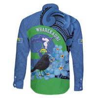 New Zealand Chatham Islands Family Matching Summer Maxi Dress and Hawaiian Shirt Wharekauri Forget Me Not With Black Robin