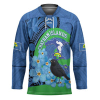 New Zealand Chatham Islands Hockey Jersey Wharekauri Forget Me Not With Black Robin LT14 Unisex Blue - Polynesian Pride