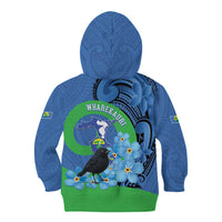 New Zealand Chatham Islands Kid Hoodie Wharekauri Forget Me Not With Black Robin