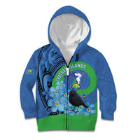 New Zealand Chatham Islands Kid Hoodie Wharekauri Forget Me Not With Black Robin