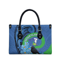 New Zealand Chatham Islands Leather Bag Wharekauri Forget Me Not With Black Robin - Polynesian Pride