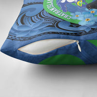 New Zealand Chatham Islands Pillow Cover Wharekauri Forget Me Not With Black Robin - Polynesian Pride