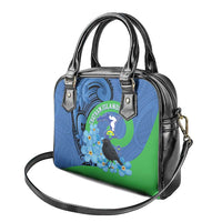 New Zealand Chatham Islands Shoulder Handbag Wharekauri Forget Me Not With Black Robin